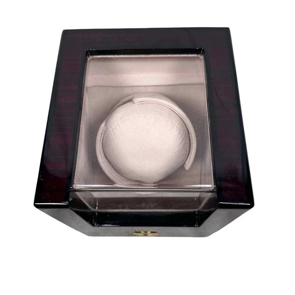Kendal Single Automatic Watch Winder Dark Cherry Wood Glass Box NO KEY